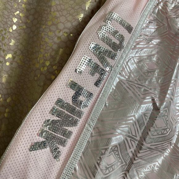 PINK Victorias Secret Silver Pink Sequin Bling Campus Running Shorts, S NWT - Picture 3 of 6